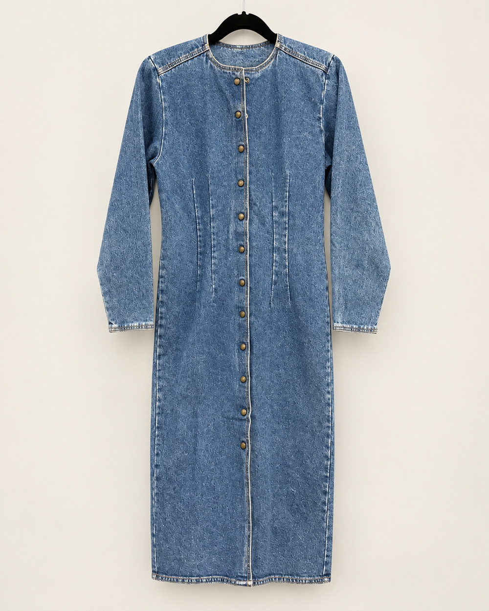 Vintage ZENA Denim Maxi Dress Size 7 Acid Wash Button Front Long Sleeve Preloved